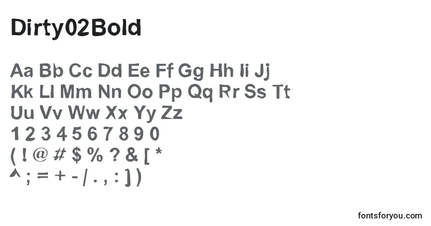 Czcionka Dirty02Bold – alfabet, cyfry, specjalne znaki