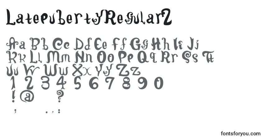 Czcionka LatepubertyRegular2 – alfabet, cyfry, specjalne znaki