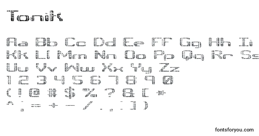 A fonte Tonik – alfabeto, números, caracteres especiais