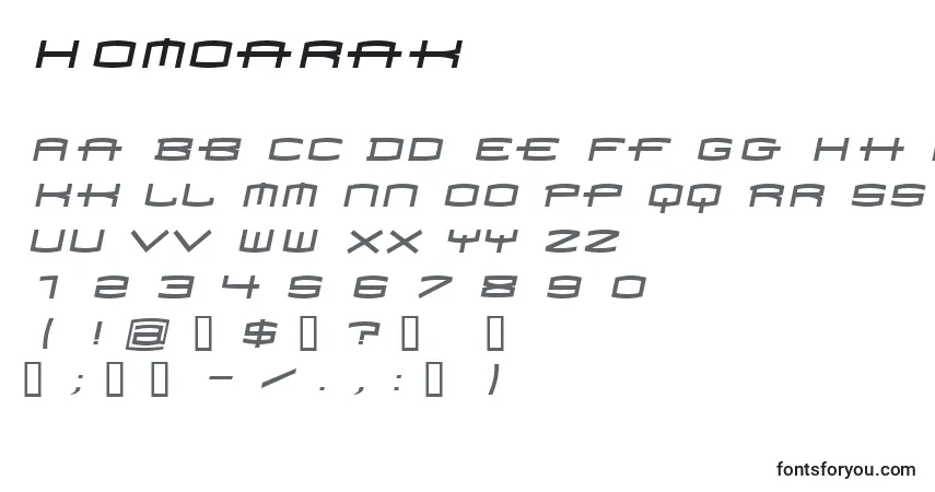 Schriftart Homoarak – Alphabet, Zahlen, spezielle Symbole