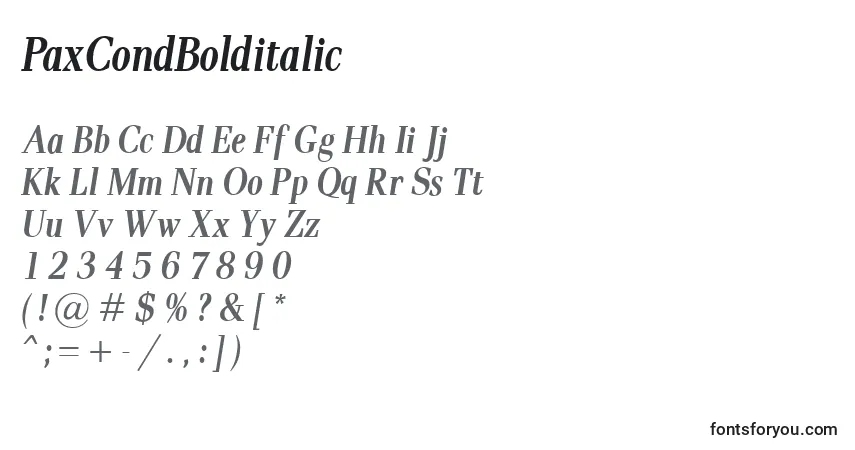PaxCondBolditalic Font – alphabet, numbers, special characters