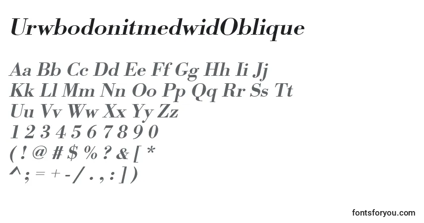 Шрифт UrwbodonitmedwidOblique – алфавит, цифры, специальные символы