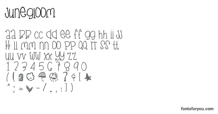 Czcionka Junegloom – alfabet, cyfry, specjalne znaki