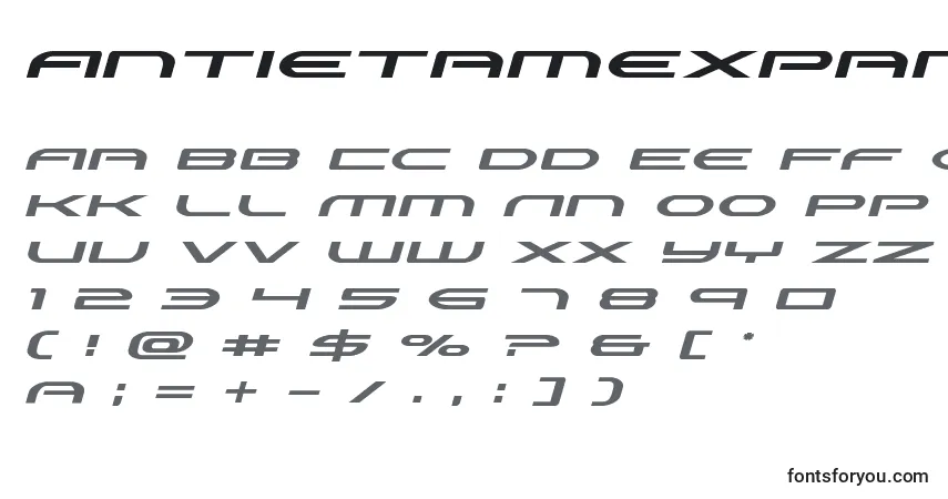 Czcionka Antietamexpandital – alfabet, cyfry, specjalne znaki