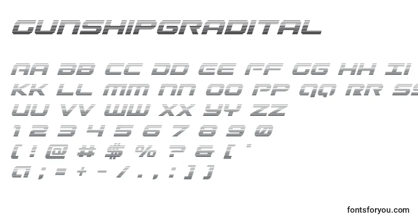 Czcionka Gunshipgradital – alfabet, cyfry, specjalne znaki