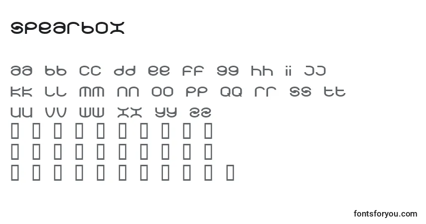 Czcionka Spearbox – alfabet, cyfry, specjalne znaki