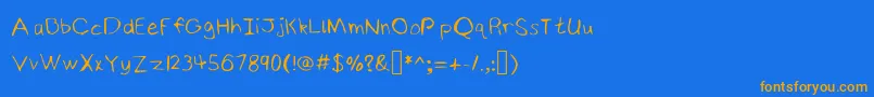 フォントNinjyshandwritingRegular – オレンジ色の文字が青い背景にあります。