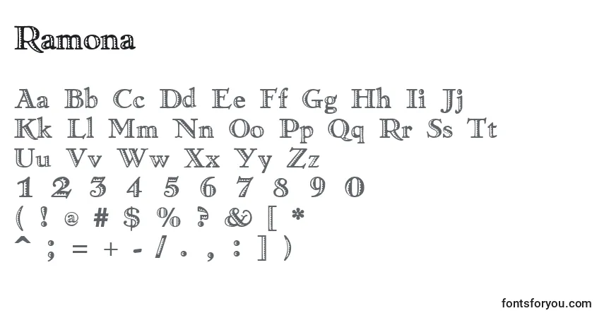 Schriftart Ramona – Alphabet, Zahlen, spezielle Symbole