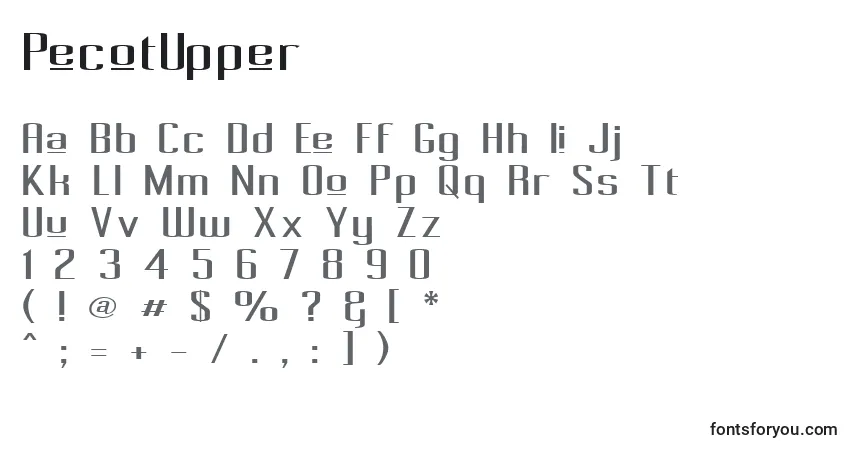 Czcionka PecotUpper – alfabet, cyfry, specjalne znaki