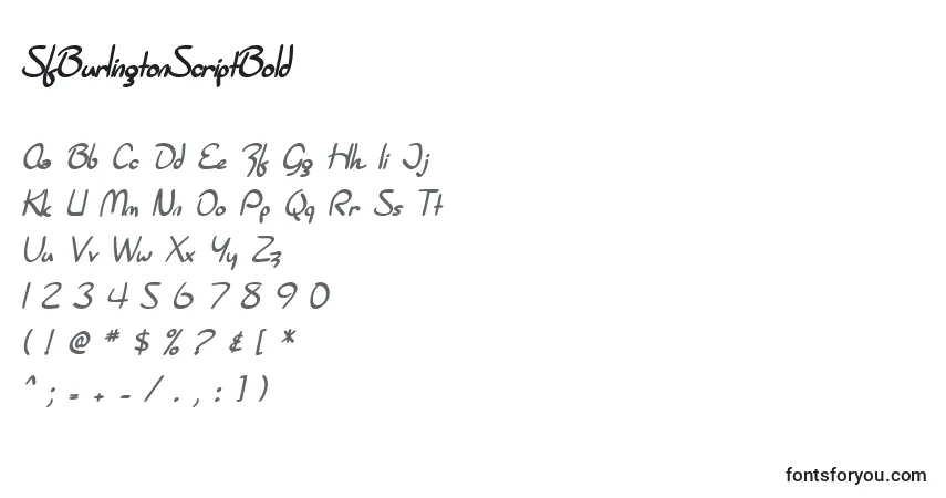 Czcionka SfBurlingtonScriptBold – alfabet, cyfry, specjalne znaki