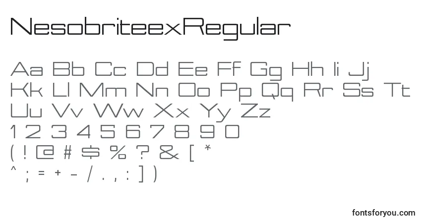 Czcionka NesobriteexRegular – alfabet, cyfry, specjalne znaki
