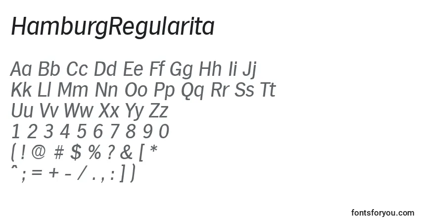 Czcionka HamburgRegularita – alfabet, cyfry, specjalne znaki