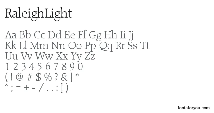 Schriftart RaleighLight – Alphabet, Zahlen, spezielle Symbole