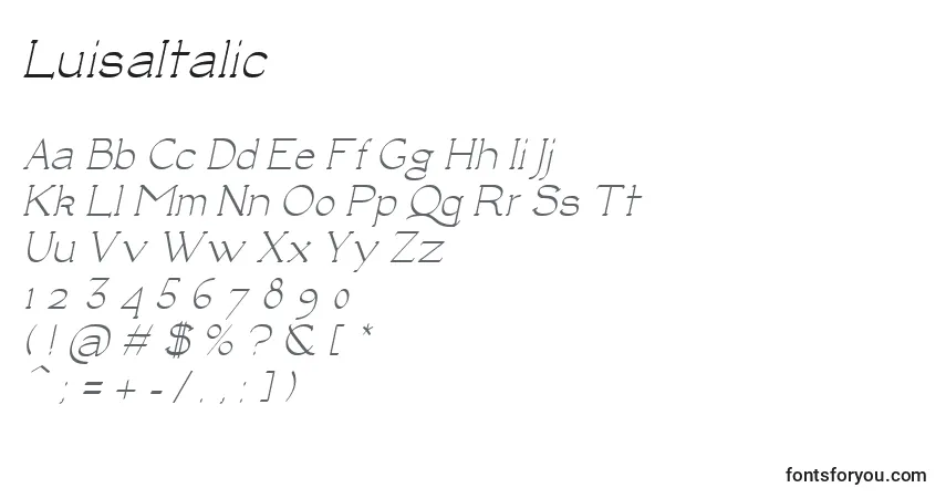 Шрифт LuisaItalic – алфавит, цифры, специальные символы