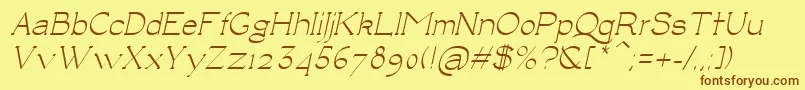 フォントLuisaItalic – 茶色の文字が黄色の背景にあります。