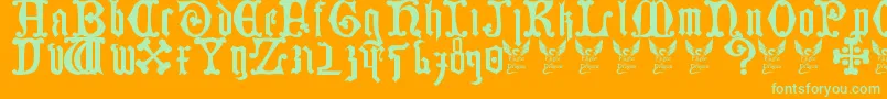 GermanBlackletters15thC.-Schriftart – Grüne Schriften auf orangefarbenem Hintergrund