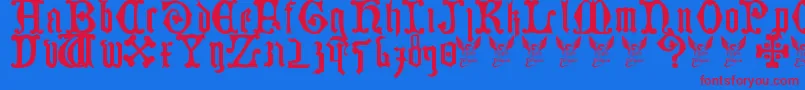 GermanBlackletters15thC. Font – Red Fonts on Blue Background