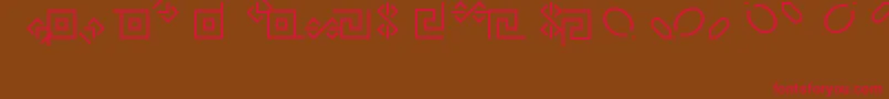 フォントRusticanaBorders – 赤い文字が茶色の背景にあります。