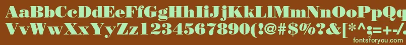 フォントBodoniLtPoster – 緑色の文字が茶色の背景にあります。