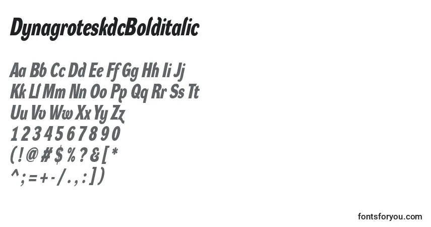 Czcionka DynagroteskdcBolditalic – alfabet, cyfry, specjalne znaki