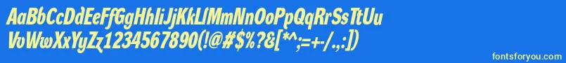 Weitere Informationen zur DynagroteskdcBolditalic-Schriftart DynagroteskdcBolditalic-Schriftart – Gelbe Schriften auf blauem Hintergrund