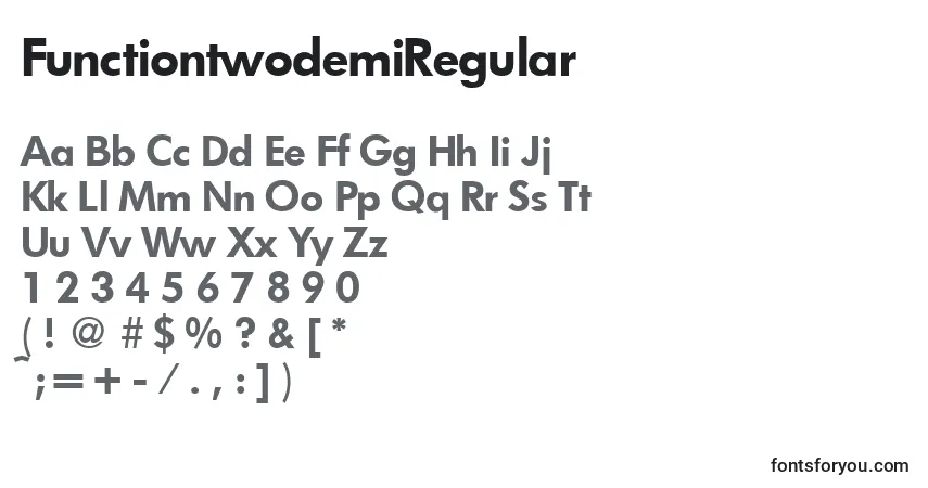 A fonte FunctiontwodemiRegular – alfabeto, números, caracteres especiais