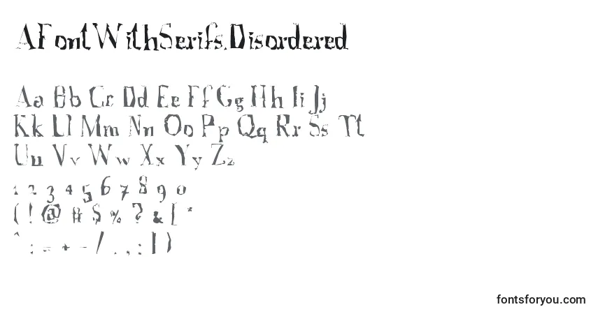 A fonte AFontWithSerifs.Disordered – alfabeto, números, caracteres especiais
