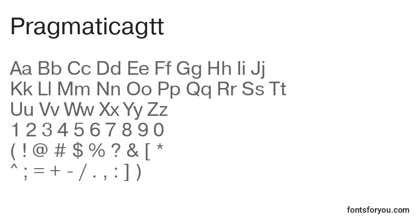 A fonte Pragmaticagtt – alfabeto, números, caracteres especiais