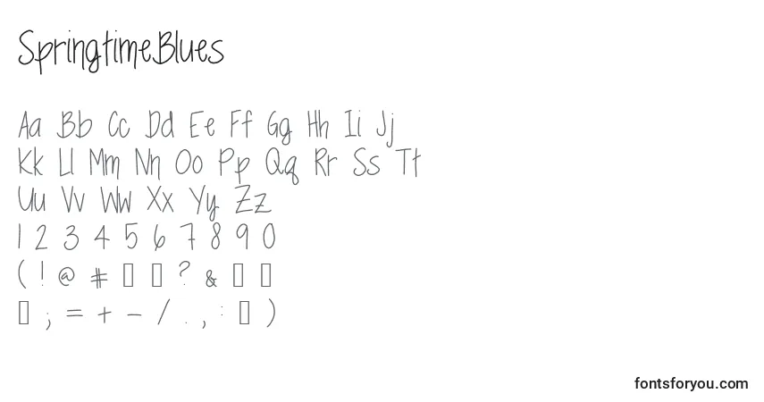 Czcionka SpringtimeBlues – alfabet, cyfry, specjalne znaki