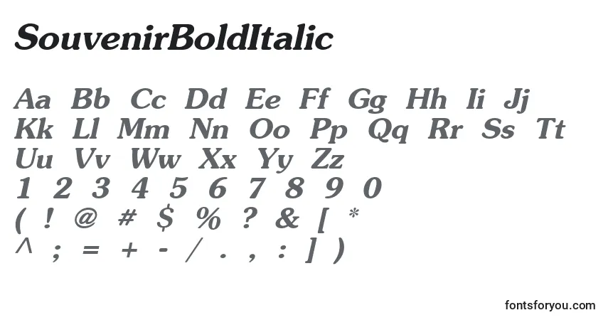 SouvenirBoldItalicフォント–アルファベット、数字、特殊文字