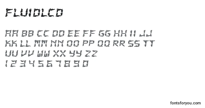 A fonte FluidLcd – alfabeto, números, caracteres especiais