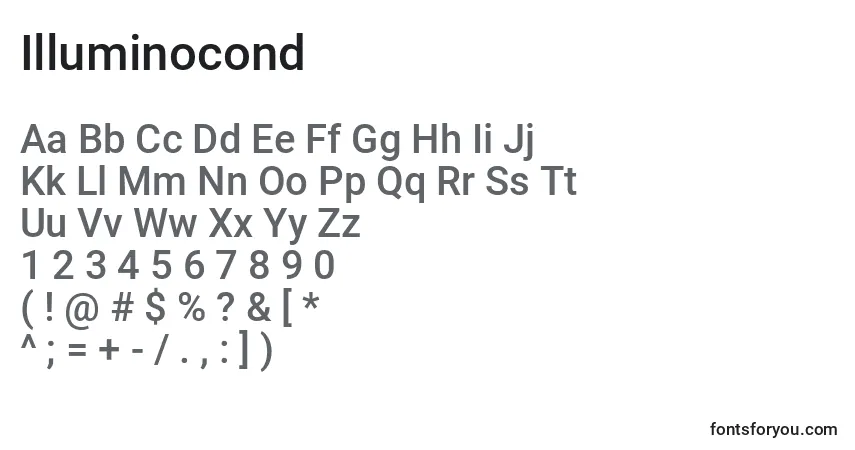 Czcionka Illuminocond – alfabet, cyfry, specjalne znaki