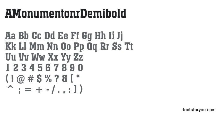 A fonte AMonumentonrDemibold – alfabeto, números, caracteres especiais