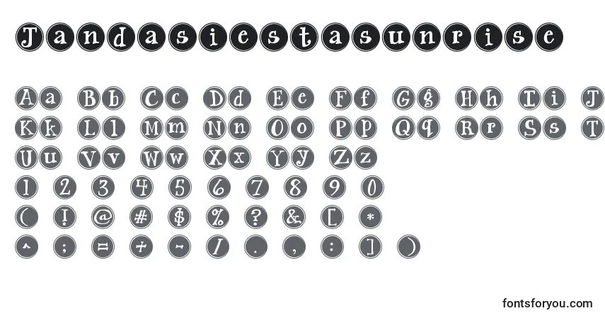 Шрифт Jandasiestasunrise – алфавит, цифры, специальные символы