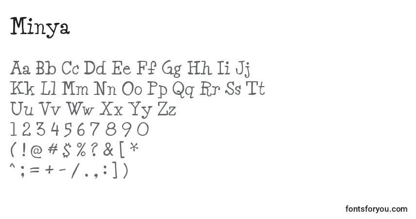 Schriftart Minya – Alphabet, Zahlen, spezielle Symbole
