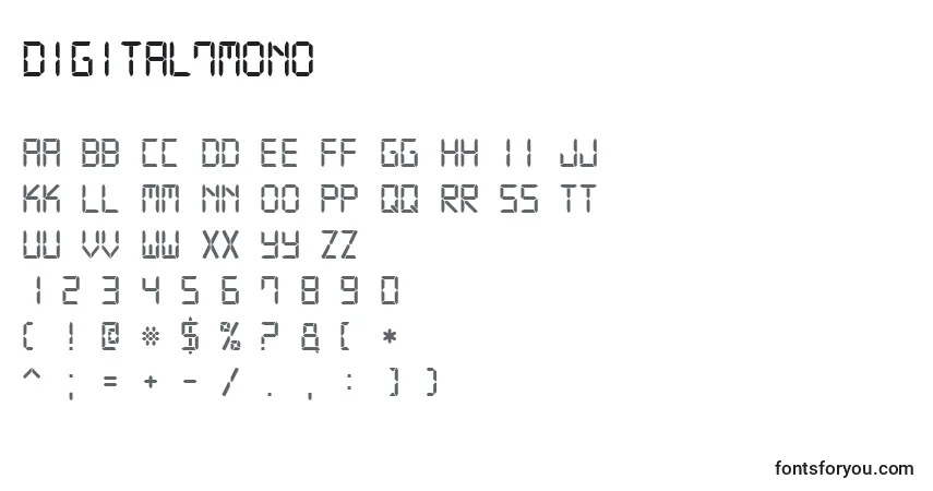 A fonte Digital7Mono – alfabeto, números, caracteres especiais