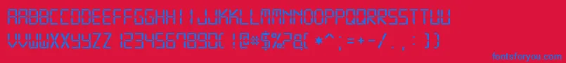 Digital7Mono-Schriftart – Blaue Schriften auf rotem Hintergrund