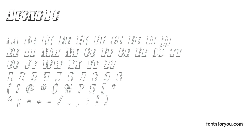 Czcionka Avond18 – alfabet, cyfry, specjalne znaki