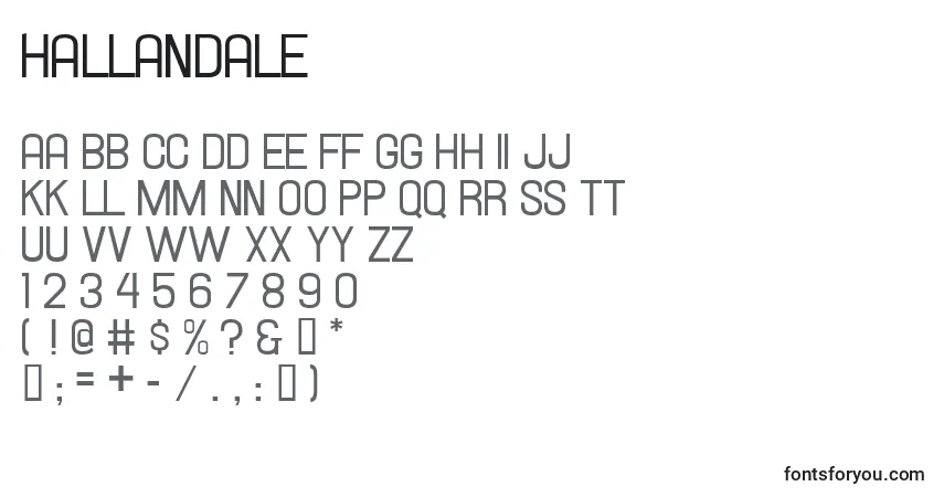 A fonte Hallandale – alfabeto, números, caracteres especiais