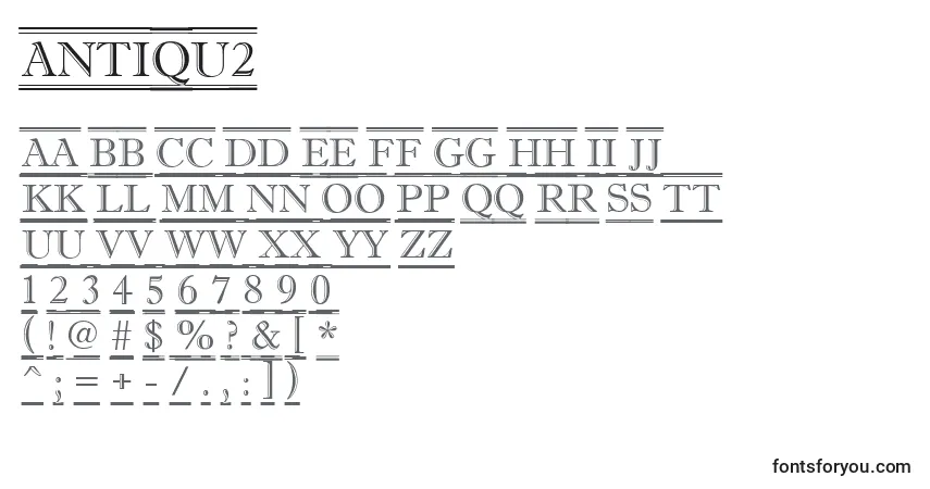 A fonte Antiqu2 – alfabeto, números, caracteres especiais