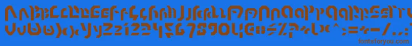 フォントOmnicron – 茶色の文字が青い背景にあります。