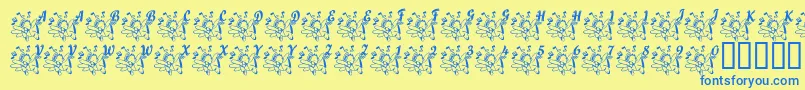 Fonte LcrJoyfulNoise – fontes azuis em um fundo amarelo