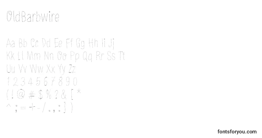 Czcionka OldBarbwire – alfabet, cyfry, specjalne znaki