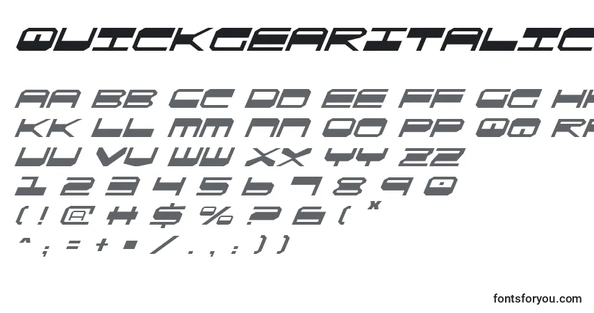Шрифт QuickgearItalic – алфавит, цифры, специальные символы