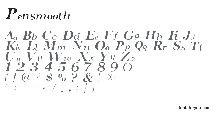 Schriftart Pensmooth – Alphabet, Zahlen, spezielle Symbole