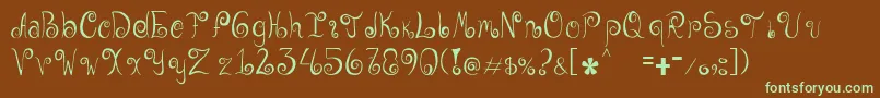 フォントGeordana – 緑色の文字が茶色の背景にあります。