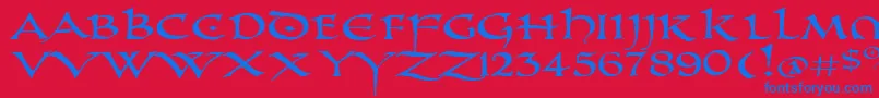 フォントPrUncialAltCapsExtended – 赤い背景に青い文字