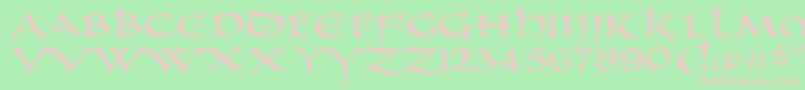 PrUncialAltCapsExtended-fontti – vaaleanpunaiset fontit vihreällä taustalla