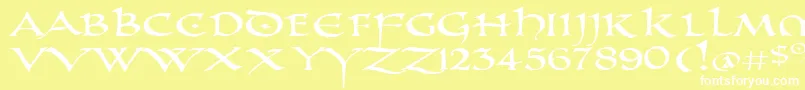 PrUncialAltCapsExtended-fontti – valkoiset fontit keltaisella taustalla