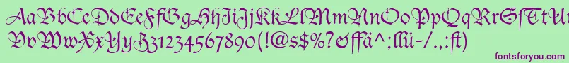 TudorScriptLightSsiLight Font – Purple Fonts on Green Background